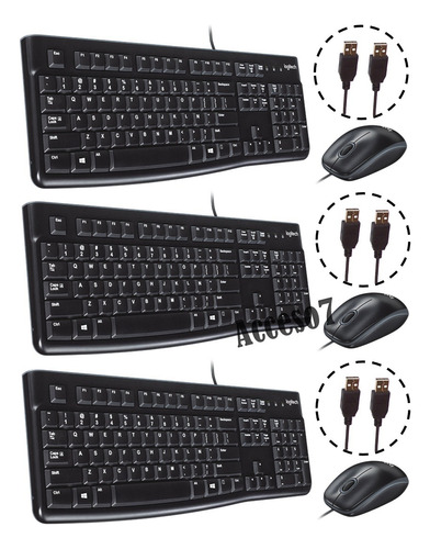 3 Kits Teclado Y Mouse Logitech Alambrico Usb Español Con Ñ