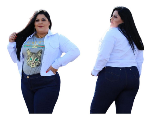 Jaqueta Feminina Branca Cropped Com Laycra Plus Size New