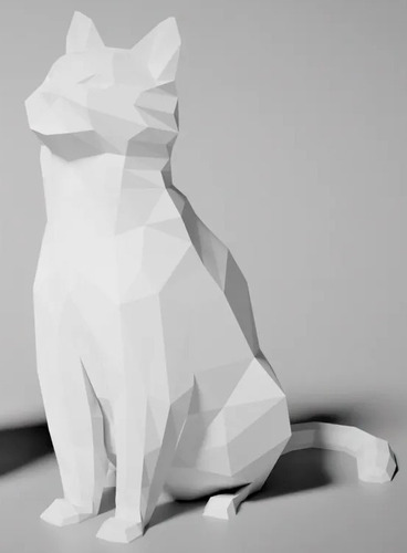 Escultura Gato Low Poly De 15cm De Alto 3d Pla