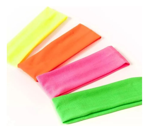 5 Vinchas Elastica De Tela Fluo Neon Varios Colores Cotillon