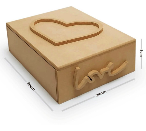 Caja De Madera Love Para Regalo Desayuno Sorpresa Con Tapa 