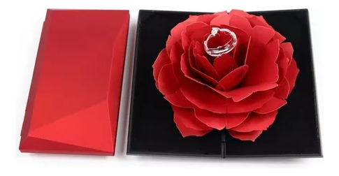 Caja De Anillos De Compromiso De Terciopelo Con Flores Rosas