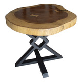 Mesa Tipo Comedor Rodaja Madera Parota Base Metalica Negro