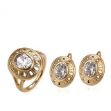 Juego Aretes - Anillo Oro 18k Lam Swarovski Calidad Premium