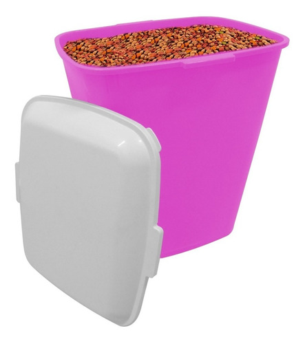 Porta Ração Pote Portátil P/ Até 20 Kg Furacão Pet + Brinde Cor Fúcsia