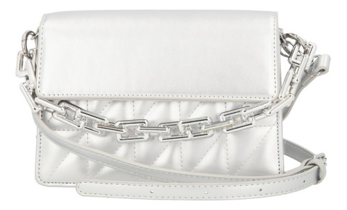 Bolso Crossbody Mujer Plata 829-00 Color Plateado Correa De Hombro Plateado Diseño De La Tela Liso