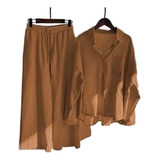 Conjunto De Camisa Y Pantalón De Lino Y Algodón Para Mujer [