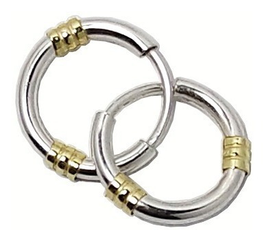 Aros Cubanos Lisos N1 14mm Plata 925 Y Oro 18k Argollas