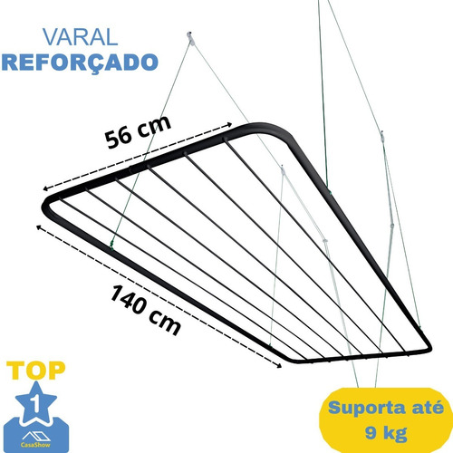 Varal De Teto 1,40m X 56 Cm Grande Reforçado Kit Instalação