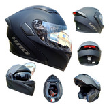 Casco Para Moto Negro Mate Abatible Hro Luz Trasera Dot Ntc