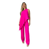  Conjunto Blusa Assimétrica E Calça Pantalona Alfaiataria