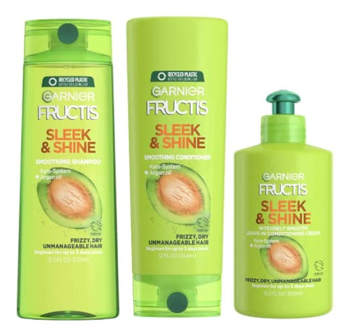 Garnier Fructis Sleek And Shine Shampoo, Condition + Kit Cre