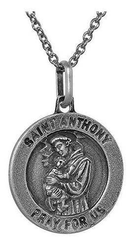 Plata Esterlina San Antonio Medalla Collar De 3-4 De Pulgada