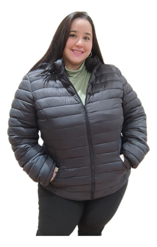 Campera Talle Grande Especial Inflable Negra Mujer Dama