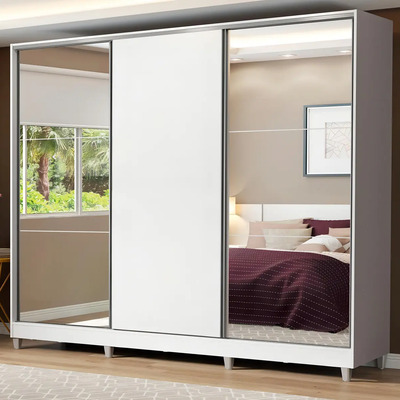 Armario Madesa Royale, 100% Mdf, Espejo De 3 Puertas Con Patas Blancas Blanco