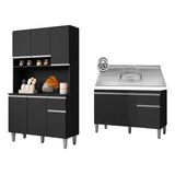 Cozinha Compacta Márcia Balcão Pia Inox Tatiane 120cm Preto