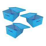 Cesta Plástico Tejido Organizador Set *3 Canasto Organizador