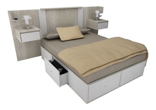 Cama Con Cajones Box Sommier 2 Plazas 4 Cajones Y Zapatero Doble Para Colchon 170cm