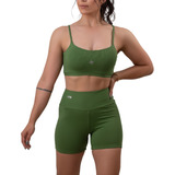 Kit Conjunto Fitness Cós Alto Cores Academia Top + Bermuda