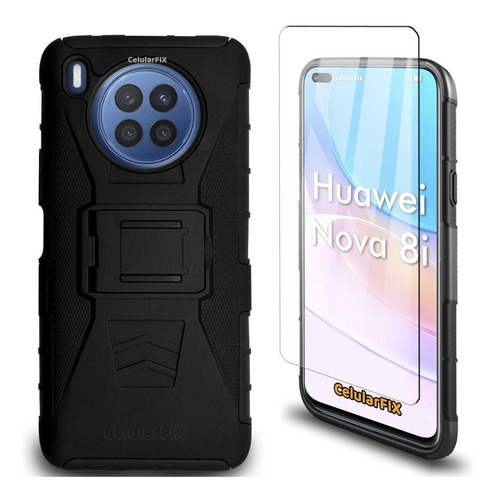 Funda Protector P/ Huawei Nova 8i, Uso Rudo Con Clip + Mica