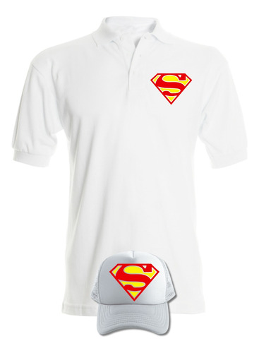 Camiseta Tipo Polo Superman Obsequio Gorra Serie White