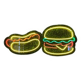 Letrero Led Neón Hamburguesa Y Hot Dog Cafetería Decoración