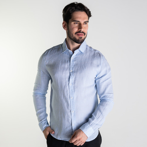 Camisa Calvin Klein Linho Azul Céu