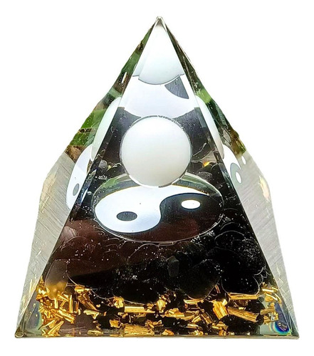 Orgonite Pirâmide Obsidiana Quartzo Branco Yin Yang 6cm