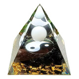 Orgonite Pirâmide Obsidiana Quartzo Branco Yin Yang 6cm