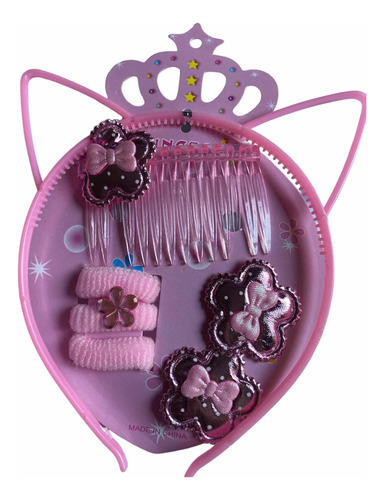 Set Niñas Pequeñas Cintillo+ Pinches+ Colet Orejas De Gatito