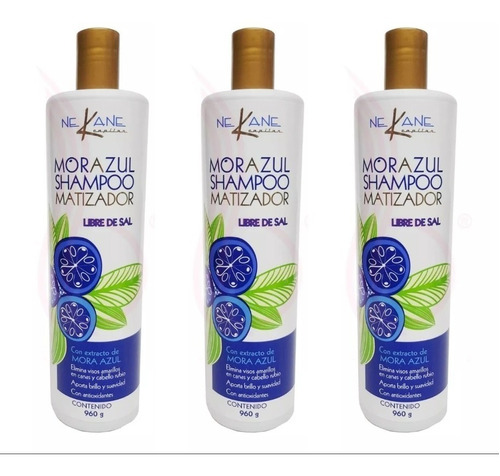 Shampoo Mora Azul Matizador Nekane Pack De 3 Pzs 960g