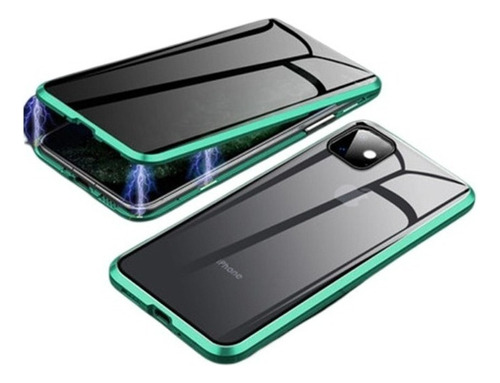 Para iPhone Doble Cara Vidrio Metal Protector Caso /