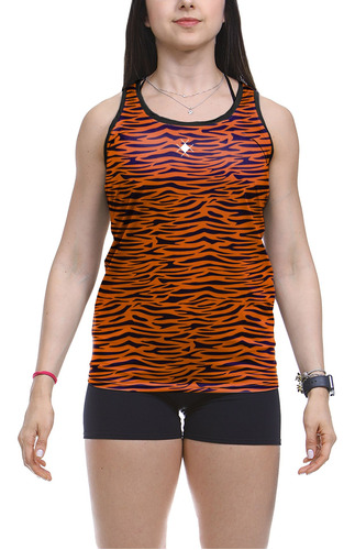 Camiseta Regata Beach Tennis Animal Print Tiger Listrado