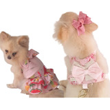 Roupa Pet Para Cachorro Kit Vestido E Coleira Com Guia Rosa