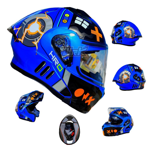 Casco Para Moto Azul Abatible Hro Deportivo Certificado Dot