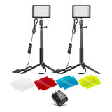 Set Luces Led Fotografia Video Mediano 2 Tripies Filtros