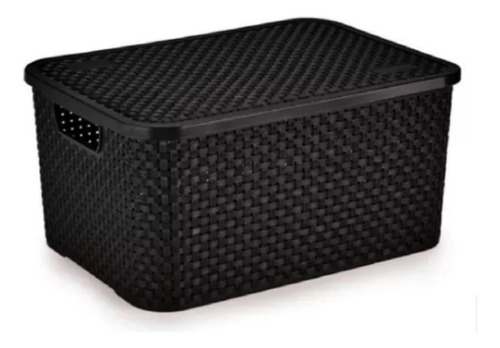 Cesto Caixa Organizador Rattan Grande Tampa Nitron Cor Preto