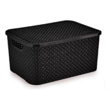 Cesto Caixa Organizador Rattan Grande Tampa Nitron Cor Preto