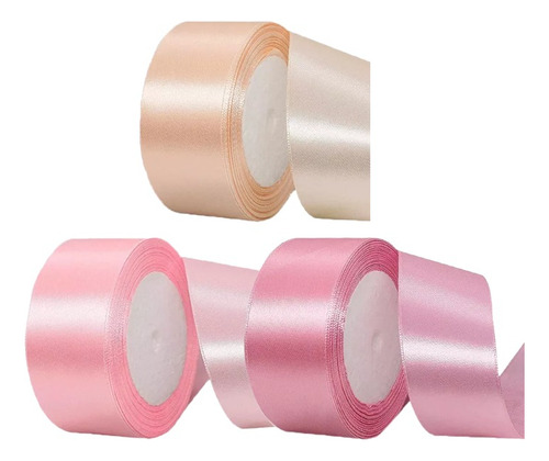 3 Rollos Popotillo Rosa Dorado Liston Satinado 38mm 68metros