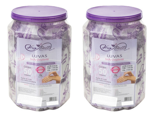 Kit 100 Luvas Com Creme Unha Manicure Sache Profissional 