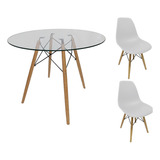 Mesa Redonda 80cm Vidro Base Eiffel + 2 Cadeira Eiffel Bgc