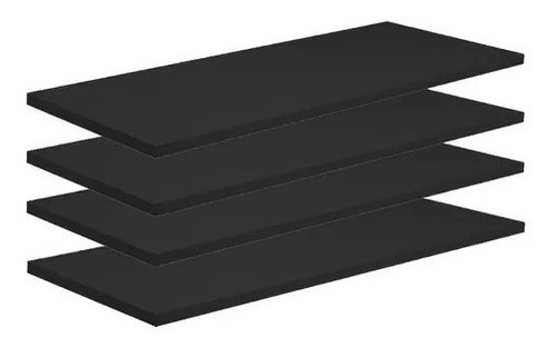 Kit 4 Prateleiras 40x25cm Mdf Preto Suporte Grátis 40254p