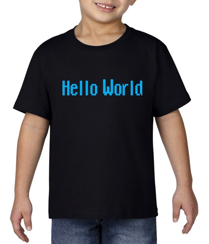 Camiseta Playera Bebe Niño Geek Programador Hello World Azul