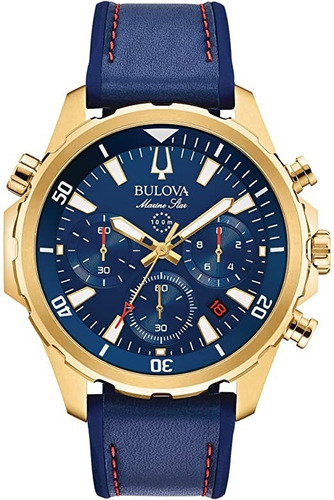 Reloj Bulova Hombre Marine Star 97b168 Color De La Malla Azul Color Del Bisel Dorado Color Del Fondo Azul