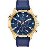 Reloj Bulova Hombre Marine Star 97b168 Color De La Malla Azul Color Del Bisel Dorado Color Del Fondo Azul