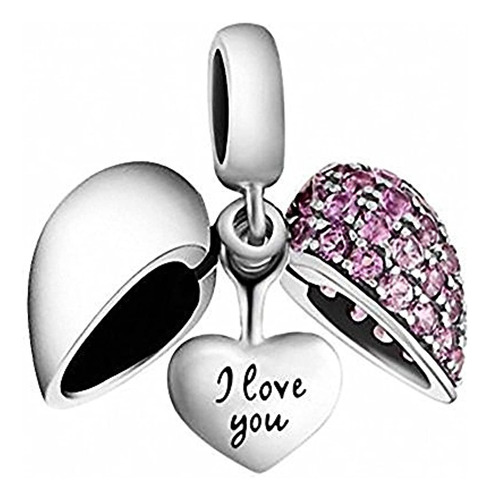 I Love You Heart Charm Bead Crystal 925 Sterling Silver Para