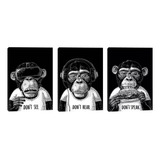 Quadro Decorativo 3 Telas Chimpanzés Tecnológicos, Humor