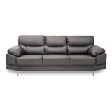 Sofa De Piel Genuina Lisboa Confortopiel Color Gris Oxford