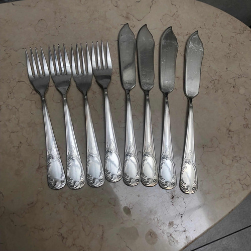 Juego De Cubiertos Pescado Metal Plateado Plata Lappas 8 Pz