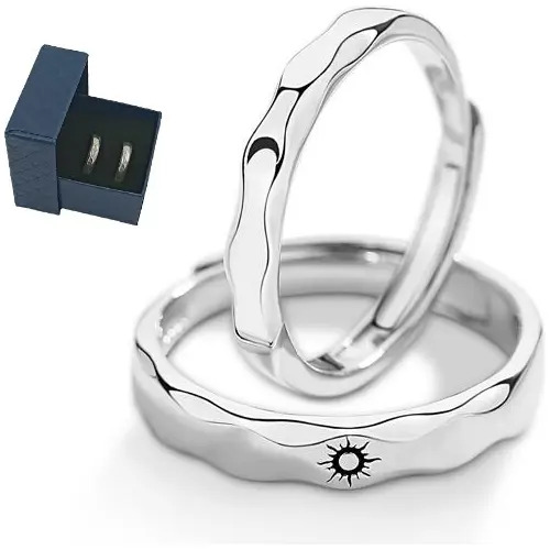 Par Anillos Duo Promesa Plata 925 A063 Sol Luna Corrugado